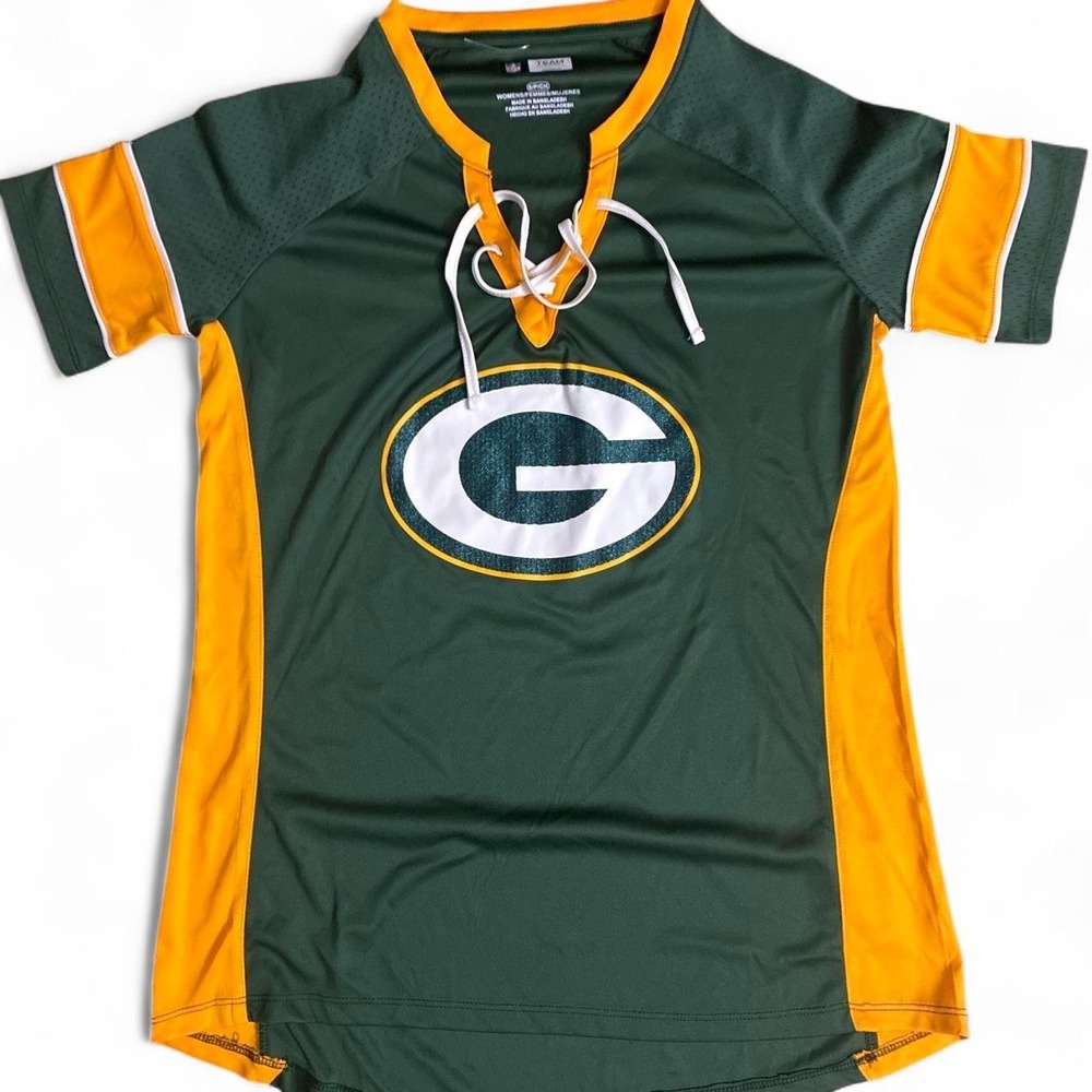 NWOT Green Bay Packers women's lace up jersey. Womens size small. Brand New